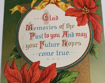 Carte postale Noël poinsettia en relief 1911, cachet de la poste Philadelphie, Pennsylvanie