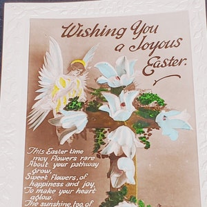 Post Card Holiday Paaskruis met bloemen Wens je een vreugdevol Pasen