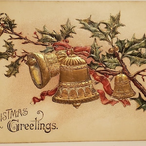 Postkarte Weihnachten Weihnachtsglocken Holly EMBOSSED 1916 Postmarked Waverly NY