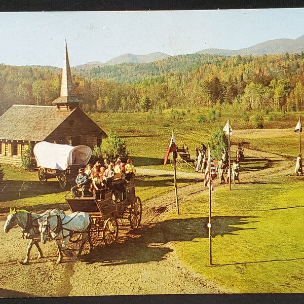 Postcard NY 90 Year Old Stage Coach - Frontier Town Adirondacks New York