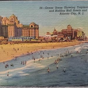 Ansichtkaart NJ Oceaanscène Atlantic City New Jersey Curteich-linnen