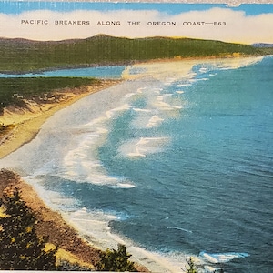 Cartolina postale o Pacific Breakers lungo la costa dell'Oregon, Oregon