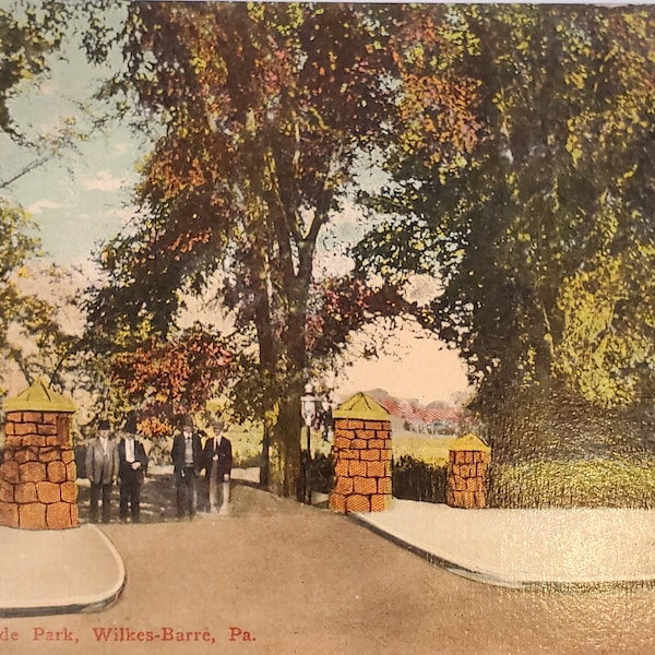 Post Card PA Entrance to Riverside Park Wilkes-Barre Pennsylvania