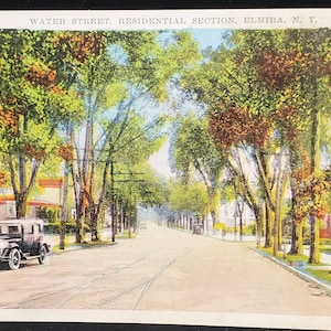 Cartolina NY Water Street Sezione residenziale Elmira New York