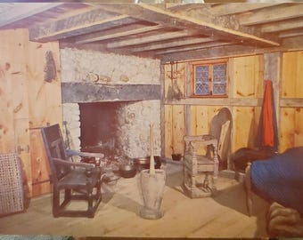 Post Card MA Interior of Replica Pilgrim House Plymouth Massachusetts