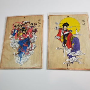 Postales de madera con forma de liebre y bailarina de la luna de inspiración asiática hechas en Taiwán