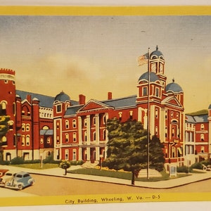Carte postale WV City Building Wheeling West Virginia Linen