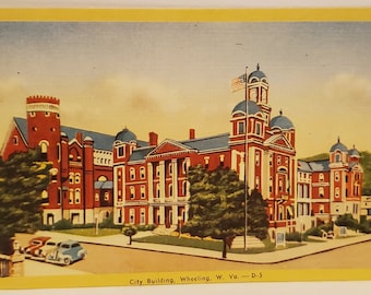 Post Card WV City Building Wheeling West Virginia Linen