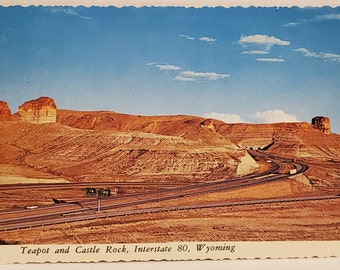Post Card WY Teapot and Castle Rock I - 80 Wyoming