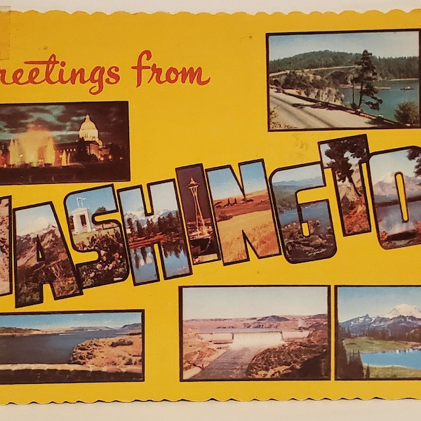 Post Card WA Big Letter Greetings from Washington