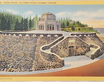 Post Card OR Vista House Columbia River Highway Oregon LINEN