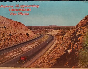 Cartolina postale NM Highway 66 in avvicinamento a Tucumcari nel Nuovo Messico