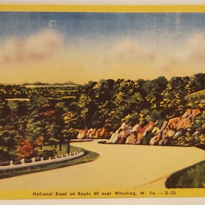 Carte postale WV National Road sur la Route 40 près de Wheeling West Virginia Linen