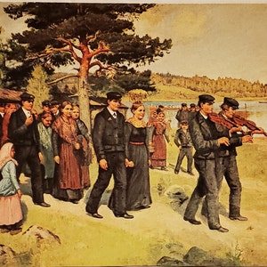 Cartão postal Finlândia Ikaali Wedding Procissão por Felix Frang 1862-1932
