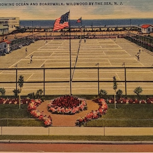 Carte postale NJ Fox Park montrant l'océan et la promenade Wildwood by the Sea New Jersey