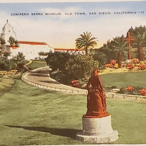 Carte postale CA Junipero Serra Museum Old Town San Diego California LINEN