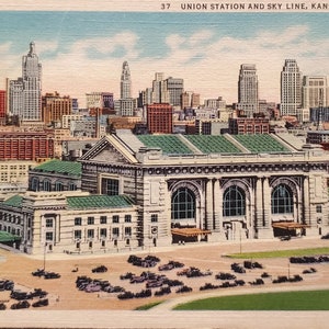 Carte postale MO Union Station et Skyline Kansas City Missouri Curt Teich