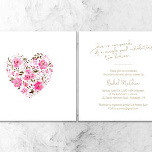 Boho Bridal Shower Invitation, Flower Bridal Shower Invitation, Bohemian, Bohemian Shower invitation, heart, watercolor