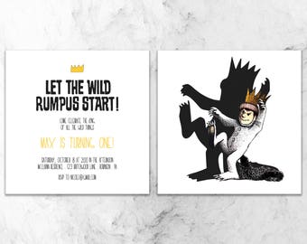 where the wild things are invitation - birthday party invitation - front/back party invite - custom - digital - printable