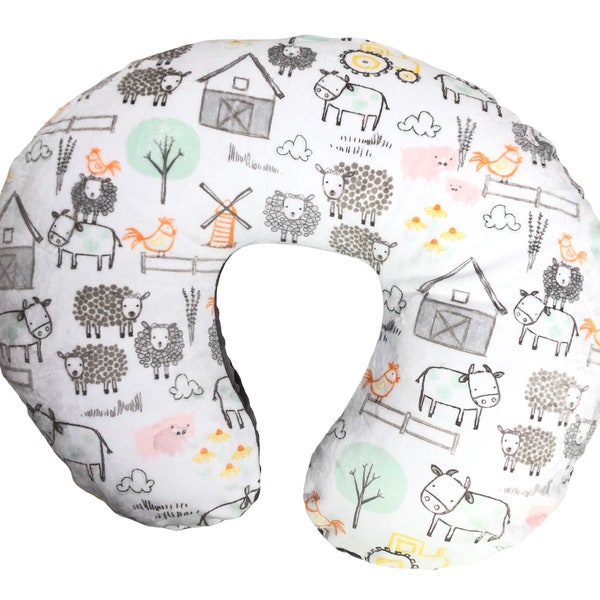 Minky Nursing Pillow Cover. Farm Animals Cuddle. Front and back is farm print. boy/girl.