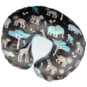 Minky Nursing Pillow Cover. Tales of the Jungle. You choose the Dimple Dot back. Handmade. customizable. Boy/Girl. Many Fabrics. Baby Gift. image 1