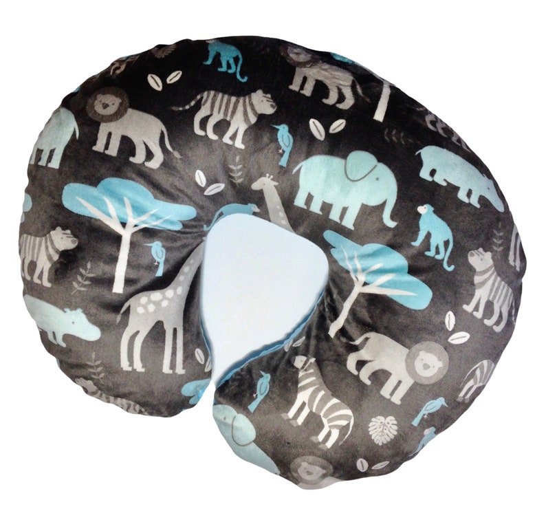 Minky Nursing Pillow Cover. Tales of the Jungle. You choose the Dimple Dot back. Handmade. customizable. Boy/Girl. Many Fabrics. Baby Gift. image 1