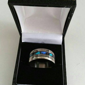 Titanium Wedding Band with Blue Labradorite and Aquamarine Stone inlay