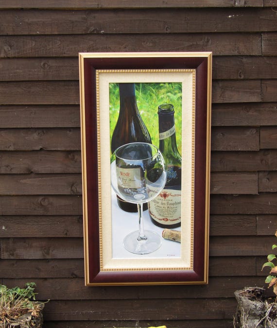 Large Original Oil On Canvass By E. Denis Of Wine Bottles With COA