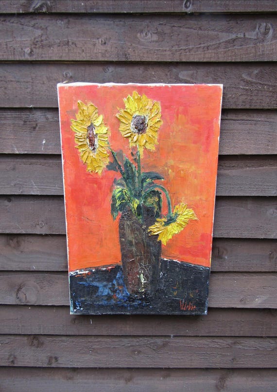 Original Oil Painting On Canvas Still Life Sunflowers In Vase