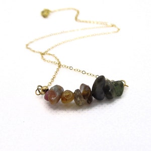 Natural Tourmaline Bar Necklace, October Birthstone, Gemstone Necklace, Dainty Necklace, Tourmaline Jewelry, Minimalist, Bohemian, Gift