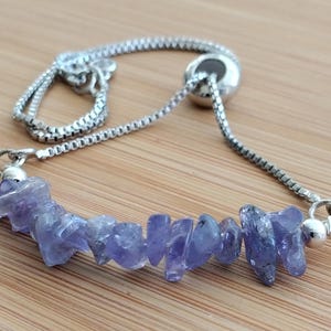Raw Tanzanite Bar Bracelet, December Birthstone, Adjustable Dainty Gemstone Bracelet, Birthstone Jewelry, Modern Bohemian, Minimalist