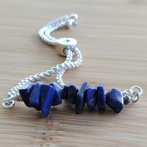 Raw Lapis Lazuli Bar Bracelet, September Birthstone,  Adjustable Dainty Birthstone Bracelet, Minimalist, Modern Bohemian, Gift for Her