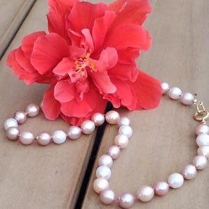 Natural White Mauve Pink Baroque Edison Pearl Hand Knotted Necklace, Classic, Minimalist, Statement, Bridal Jewelry