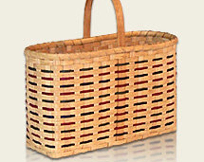 Amish Made Large Knitting Basket With Red, Blue and Green Weave and