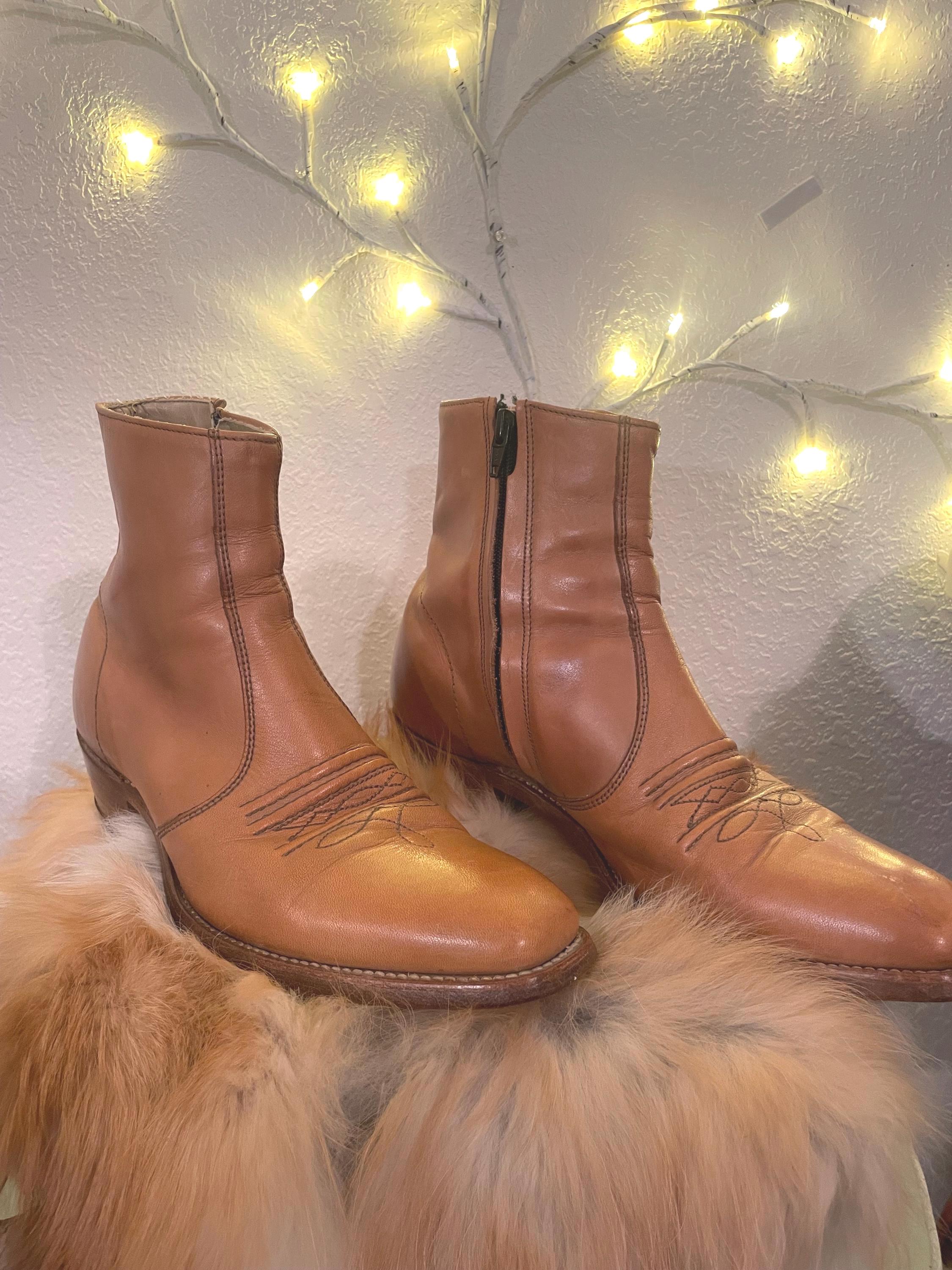 Vintage 70s Men\'s Low Boots Leather Made In Brazil The Wild Pair Caramel Tan 8.5 1970 main image 2