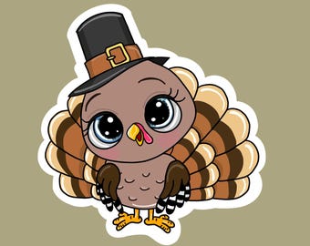 Waterproof Turkey Sticker: Pilgrim Hat Fall Decor for Notebooks & Tumblers