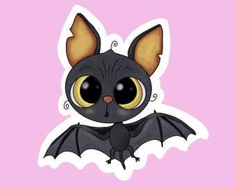 Spooky Bat Sticker, Waterproof Matte Vinyl, White Die-Cut Border