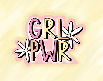 Girl Power Vinyl Sticker: Groovy Floral Feminist Laptop Decal
