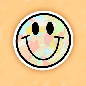 Pastel Swirl Smiley Face Sticker: Waterproof Vinyl Decal