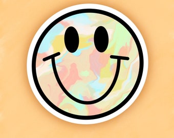 Pastel Swirl Smiley Face Sticker: Waterproof Vinyl Decal