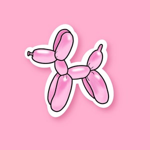 Pink Balloon Dog Sticker: Waterproof Vinyl Decal