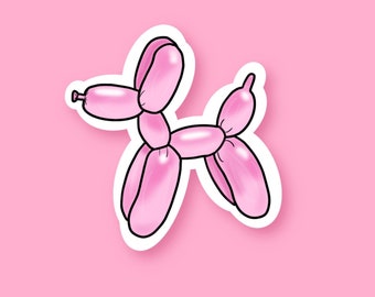 Pink Balloon Dog Sticker: Waterproof Vinyl Decal