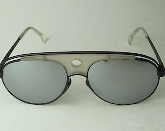 80s nos vintage Alain Mikli Aviator estilo lentes de espejo plateado metal negro hecho a mano en Francia usado por Lenny Kravitz