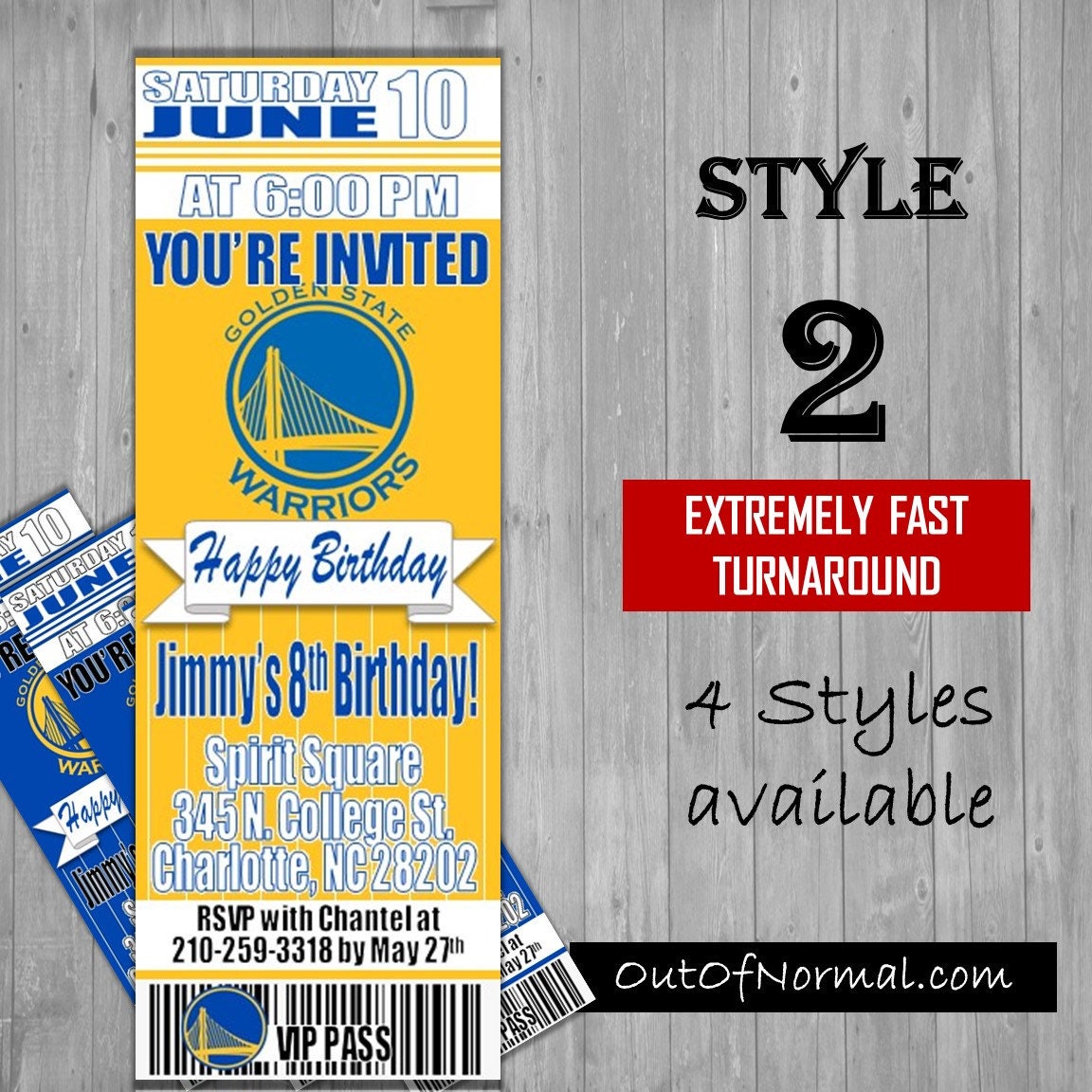 Golden State Warriors Themed Birthday Invitation Tickets NBA