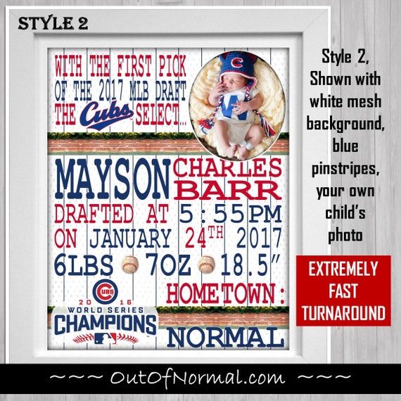 Chicago Cubs Custom Birth Announcement or Wall Print. NEW Etsy
