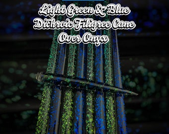 Light Green & Blue Dichroic over Black- Filigree Cane - Borosilicate glass