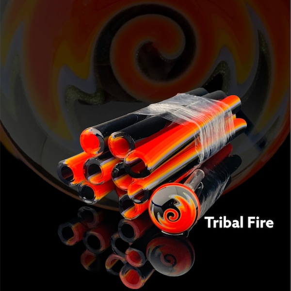 Tribal Fire - Vac Stack - Colored Borosilicate Glass - Lined Tubing - COE 33 - Linework