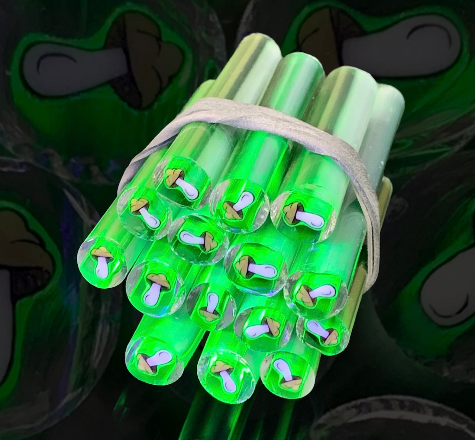 UV  Mushroom  - COE33 Borosilicate Glass - Murrini Cane