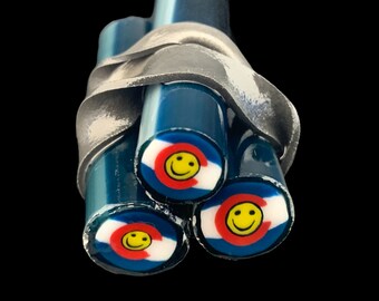 Colorado Flag Smiley Face  -  - COE 33 Borosilicate Glass - Murrini Cane