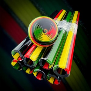 Trustafari - Rasta pattern with Jackpot Accents - Vac Stack - Colored Borosilicate Glass Tubing - COE 33 - Linework